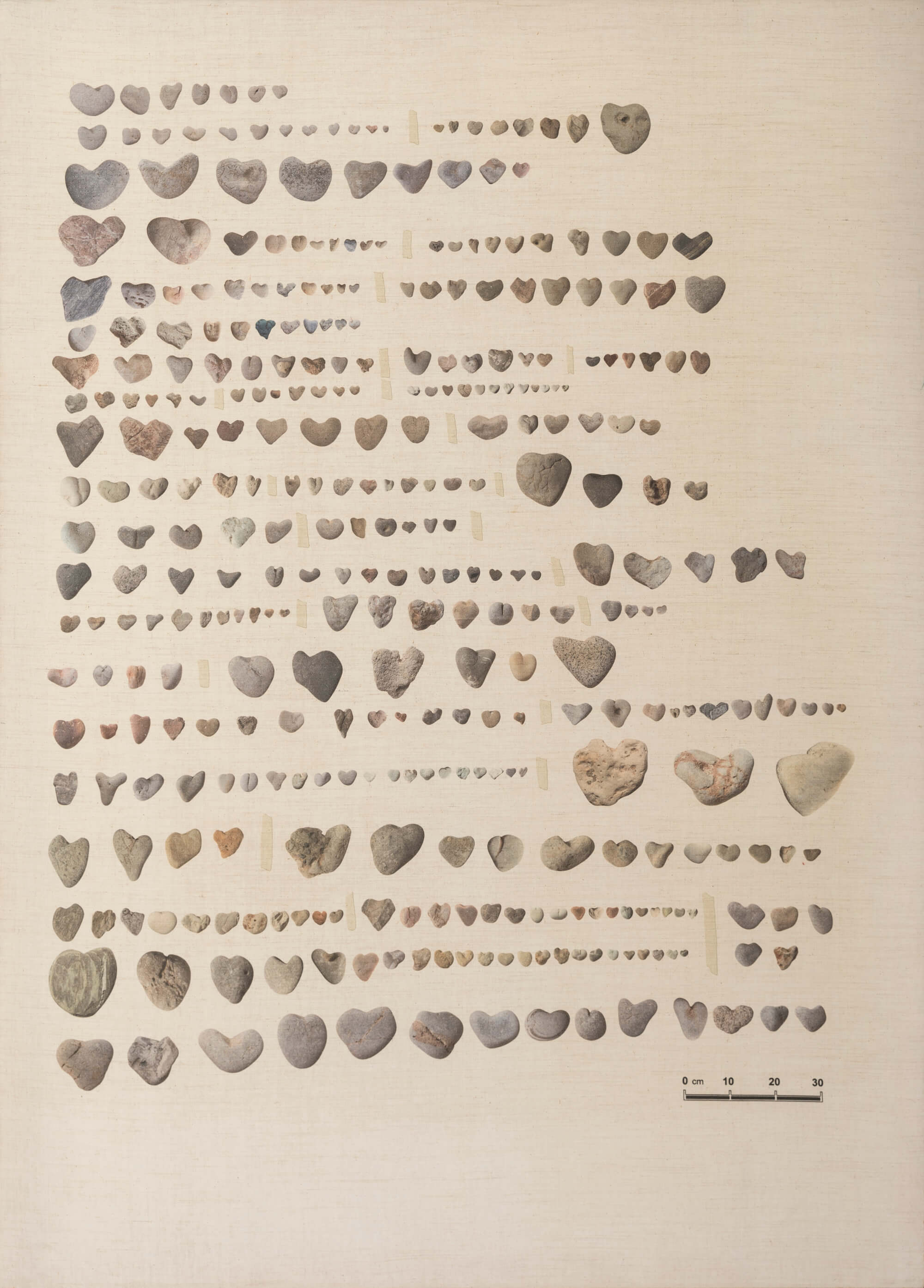 1.emilia Tsekoura, Heart Rock Collection Marneri Gallery Archeometrical Board Of Hearts (found Objects Assemblage) Print 1:1 On Linen 2008 130cm X 190cm