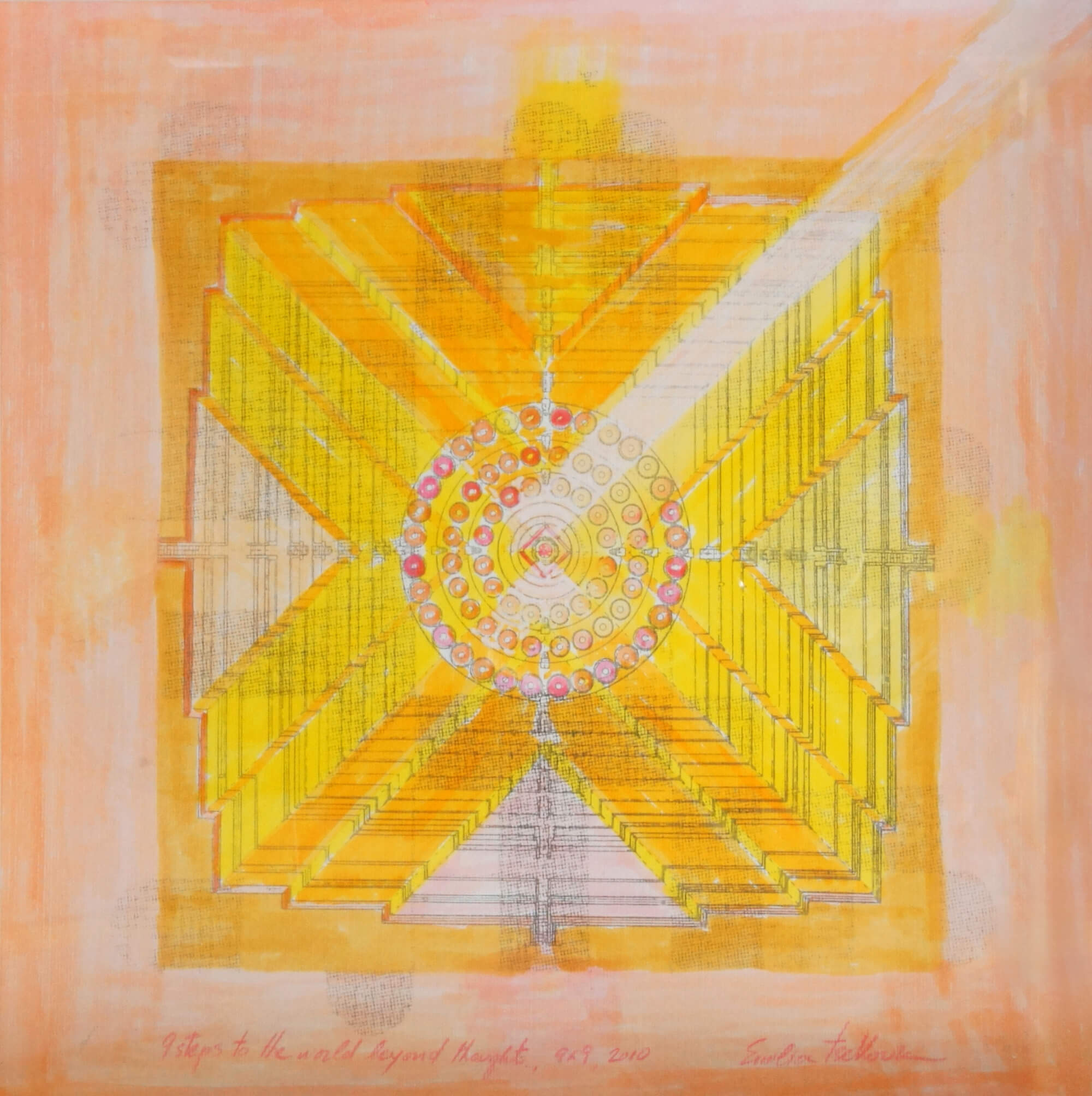 9 Steps To The World Beyond Thought, Stupa (buddhist Shine),  2010, 30x30 Cm, Print, Markers And Posca On Paper Col. Maria Mintzali
