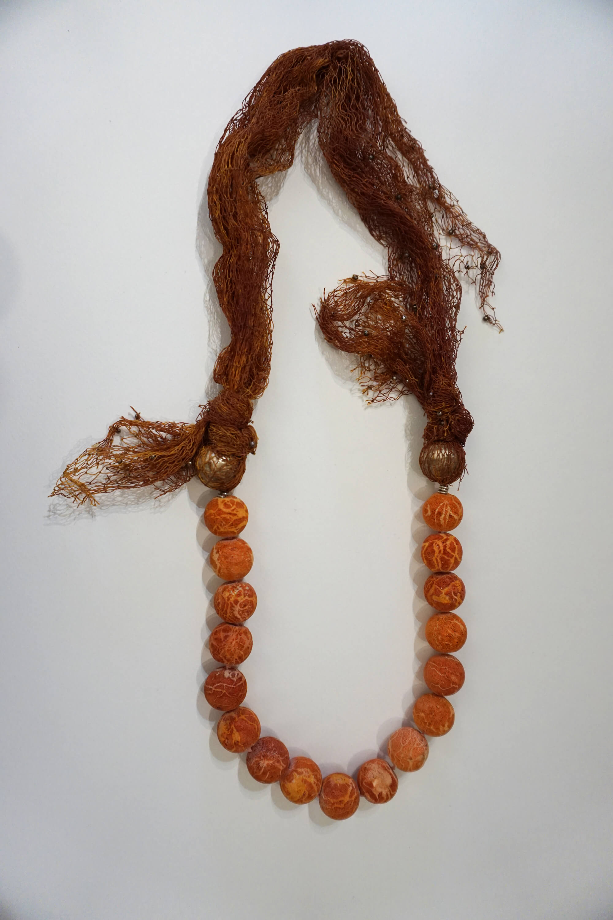 Emilia Tsekoura Heart Rock Collection Marneri Gallery Old Fishnet Necklace With Coral And Silver Beads And Silver Bindings 2008 22cm X 45cm Long