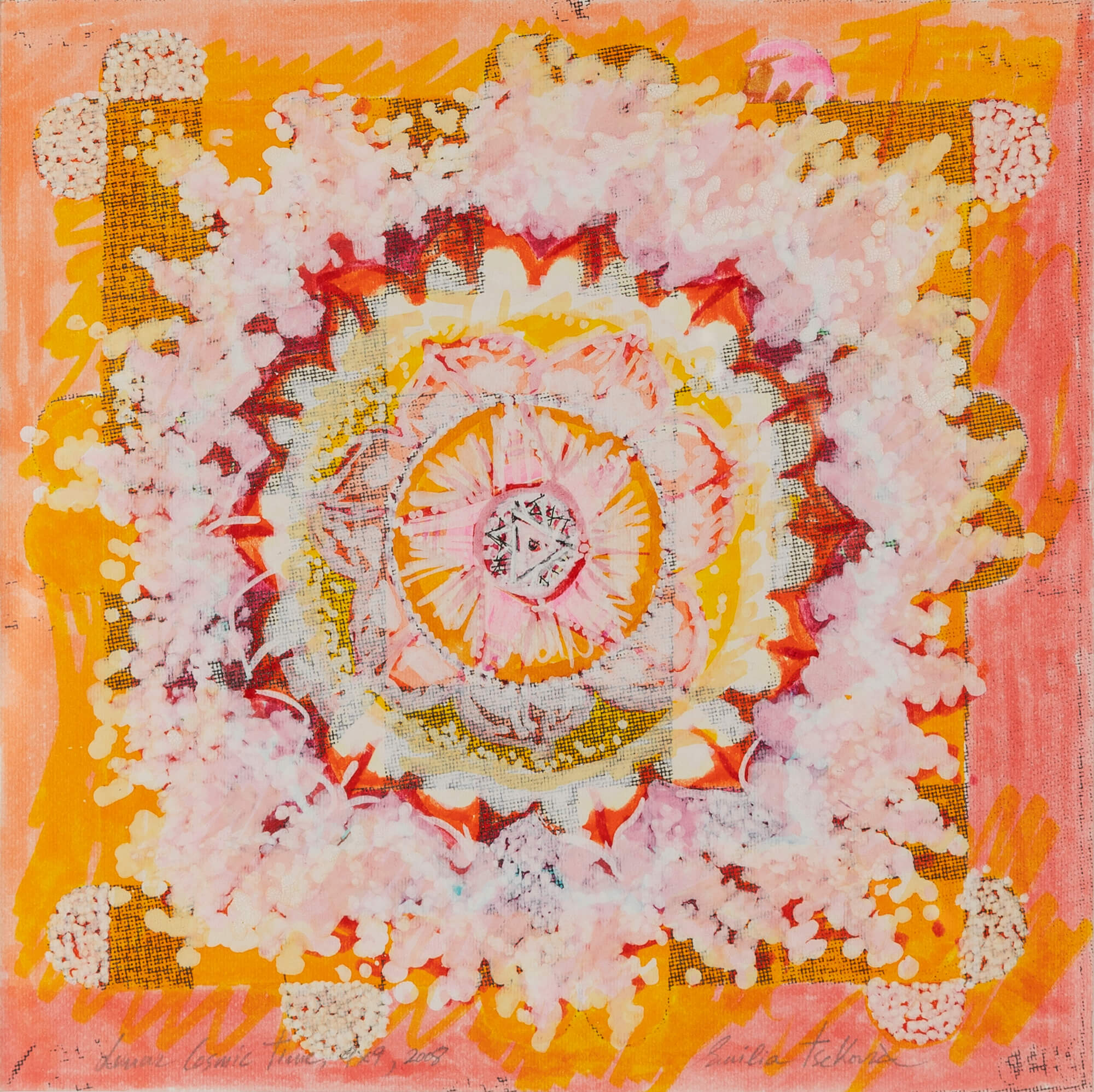 Lunar Cosmic Time I, (9x9), 2008, 30x30 Cm, Print, Markers, Posca And Tempera On Paper