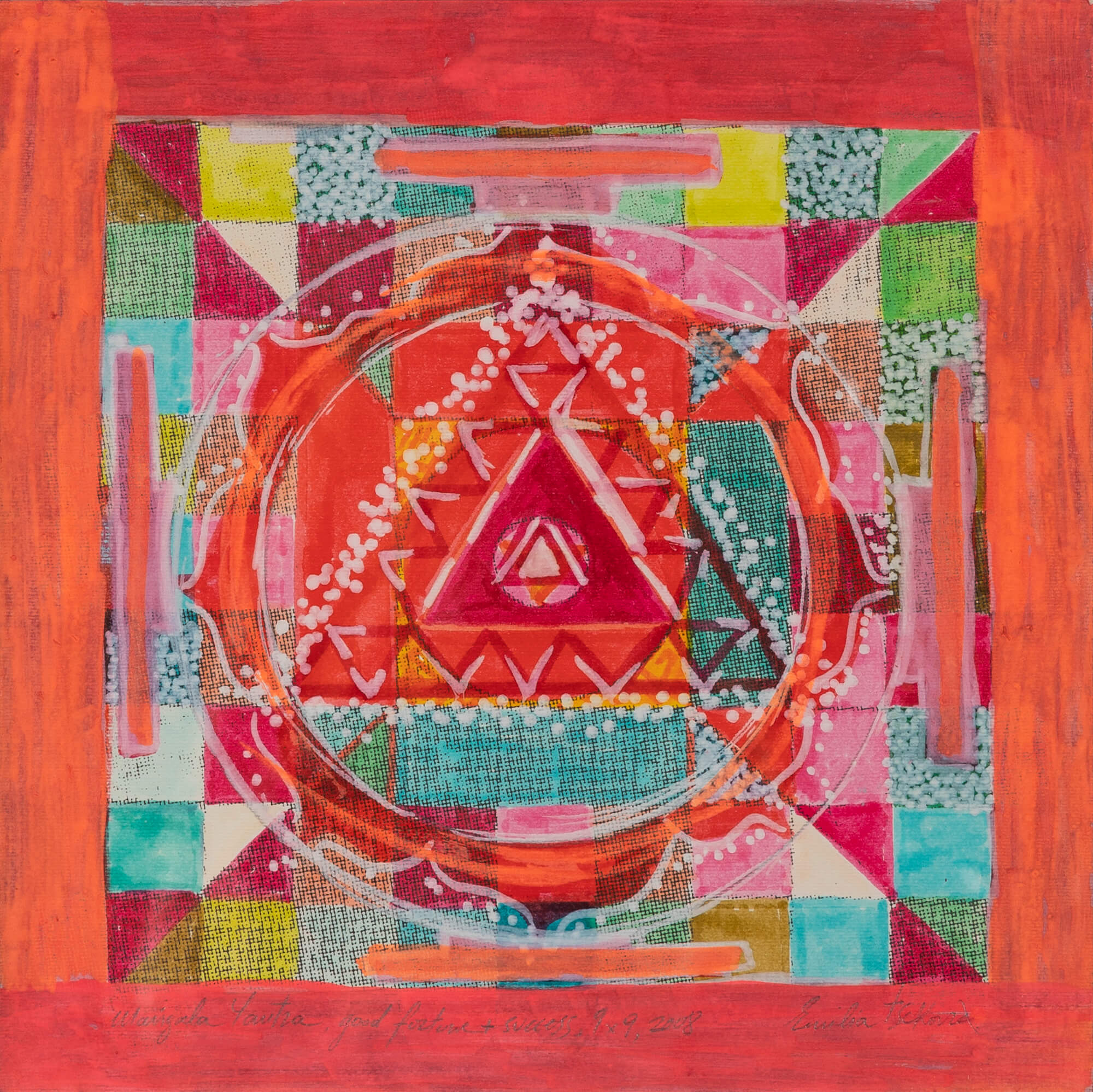 Mangala Yantra Good Fortune And Success, (9x9), 2008, 30x30 Cm, Print, Markers And Posca On Paper