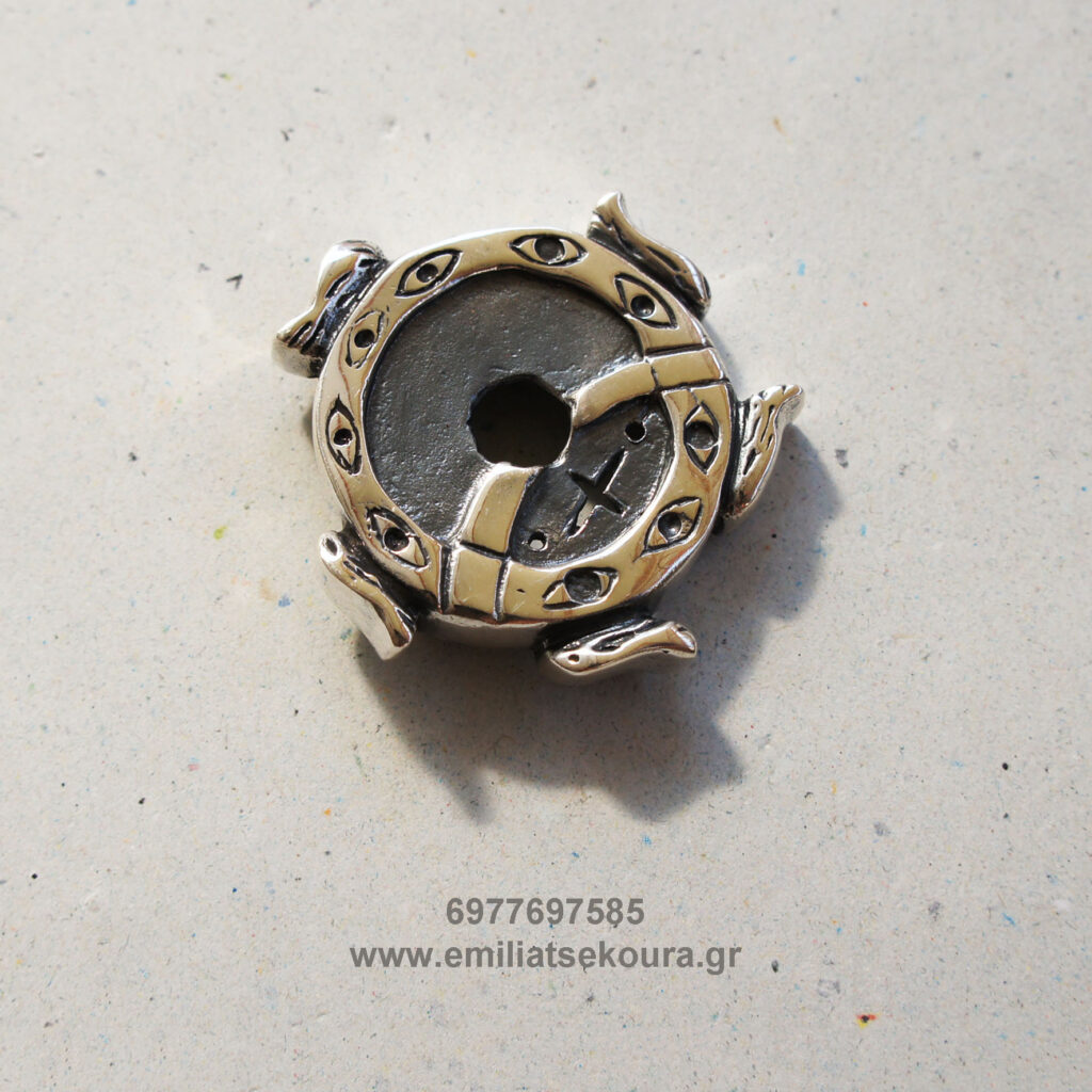 Emilia-tsekoura-many-eyed-seraphim-silver-pin-lucky-charm-for-2008-year-2007-43cm-diameter-x-05cm-thick